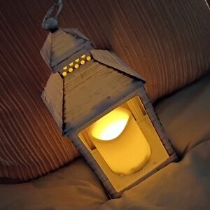 Rustic White Lantern with LED Candle